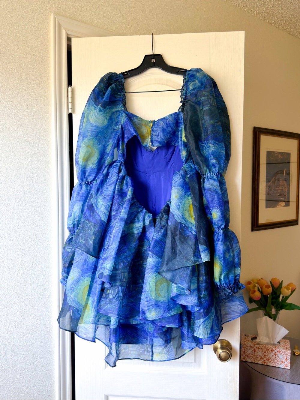 Selkie Starry Night Moonlight Puff Dress Van Gogh Print Medium EUC - Picture 8 of 13